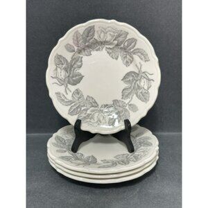 Vintage Syracuse Gray Roses Lorraine Dessert Plate 7 Inch Scalloped Edge Set 4